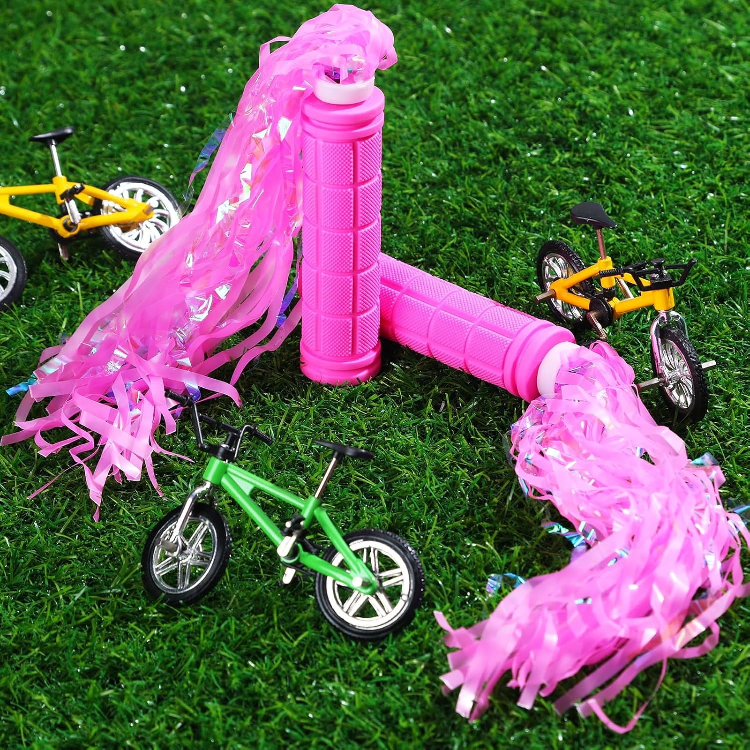 4Pcs Pink Bike Streamers,Non-Slip Bicycle Handlebar Grips Cover,Durable Cycling Replacement Parts with Tassel Ribbon for Bicycle Pink - Image 6