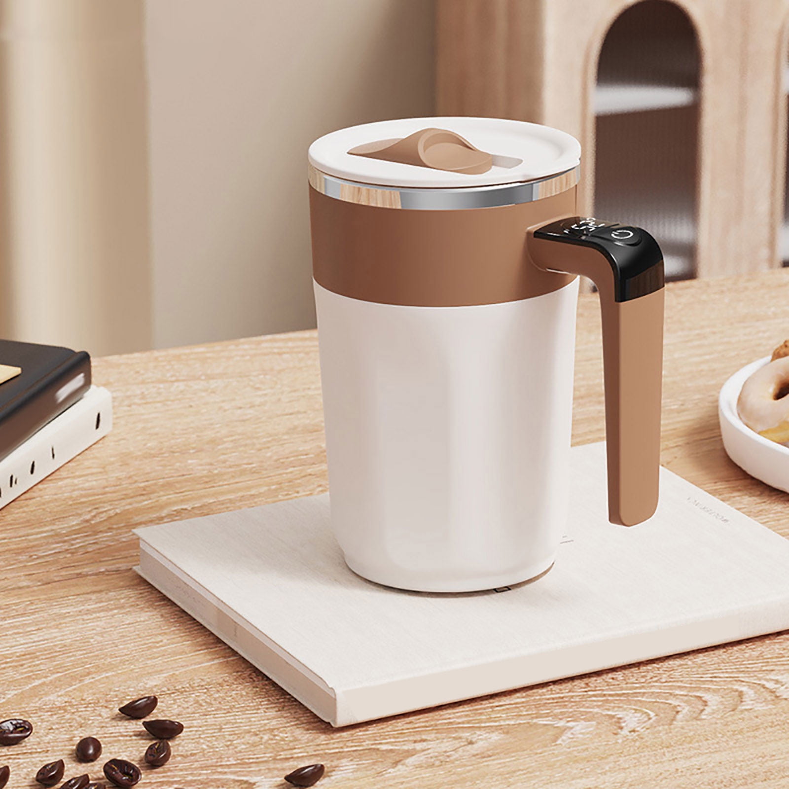 400 ML self stirring coffee mug self heating coffee Cup Fully Automatic Rechargeable Magnetic Mixing Cup with Touch-Sensitive Temperature Display for Stirring Coffee, Etc 400 mL Green - Image 1