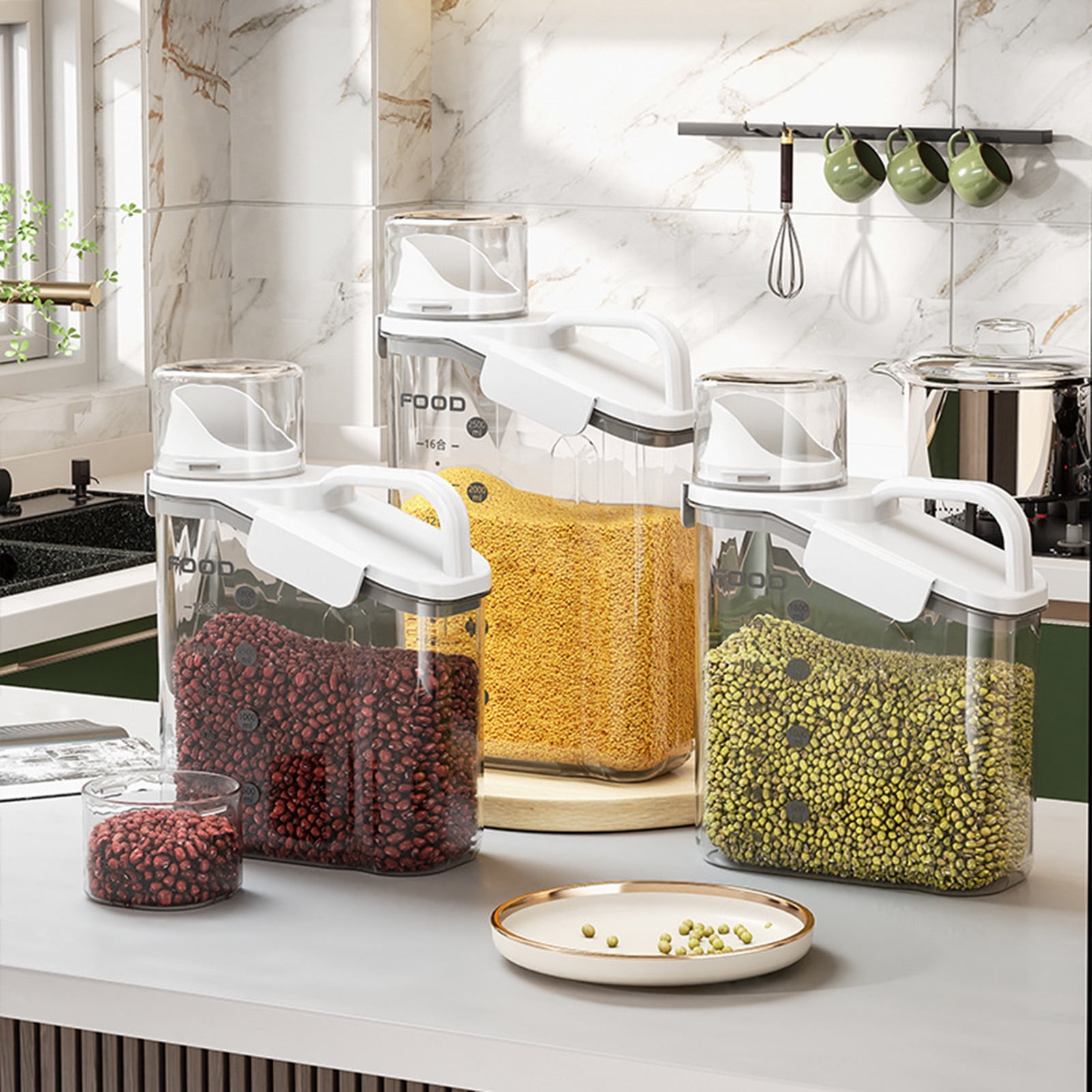 Cheers.US 2000ml/2800ml Airtight Cereal Container Rice Dry Grain Dispenser Thicken Rice Cylinder Clear Food Storage Box S Green - Image 4
