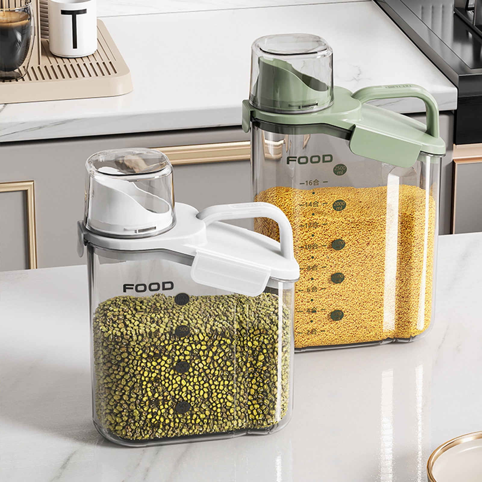 Cheers.US 2000ml/2800ml Airtight Cereal Container Rice Dry Grain Dispenser Thicken Rice Cylinder Clear Food Storage Box S Green - Image 7