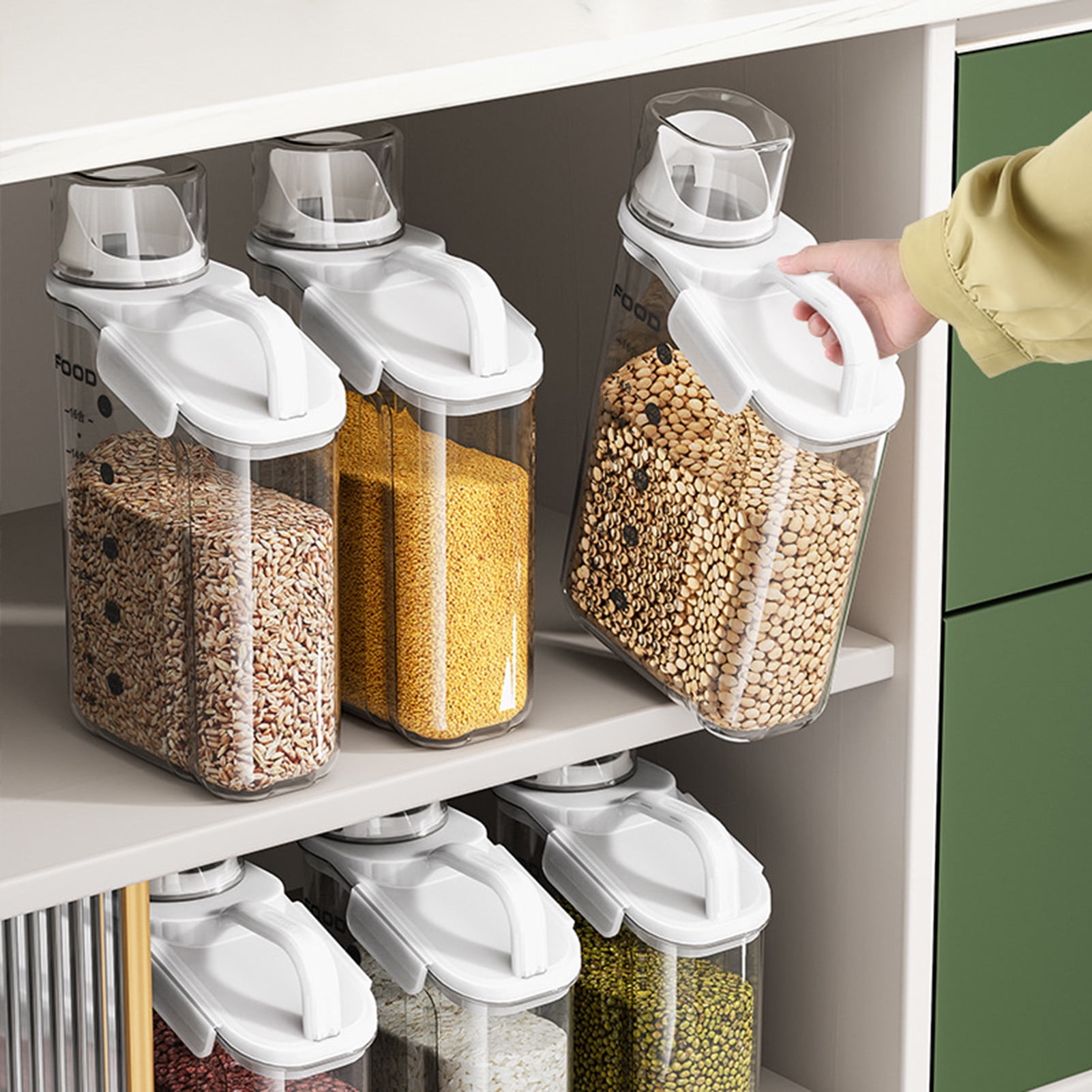 Cheers.US 2000ml/2800ml Airtight Cereal Container Rice Dry Grain Dispenser Thicken Rice Cylinder Clear Food Storage Box S Ivory - Image 3