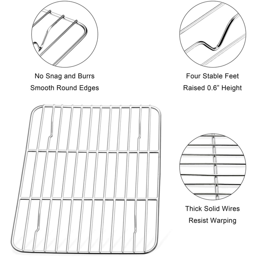 1 Pack High Strength Stainless Steel Grill Racks,QZS Nonstick Roasting Racks,Rectangle Wire Net Rack,Kitchen Baking Rack,Nonstick Wire Grill Net,for Picnic Camping Barbeque Party 11