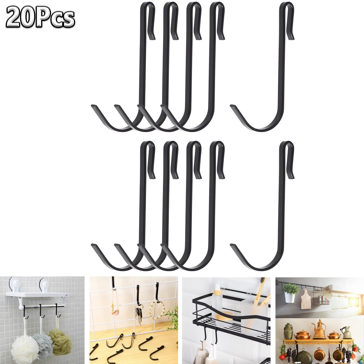 Tutuviw 20 Pcs 2.4in Long J-Hook for Wire Shelving, Wire Rack Hook, Stainless Steel Hanger Clip-on Hooks, Hanging Sink Grid Hook, Heavy Duty Utility Hooks for Kitchen Bedroom Office, Silver Black - Image 1