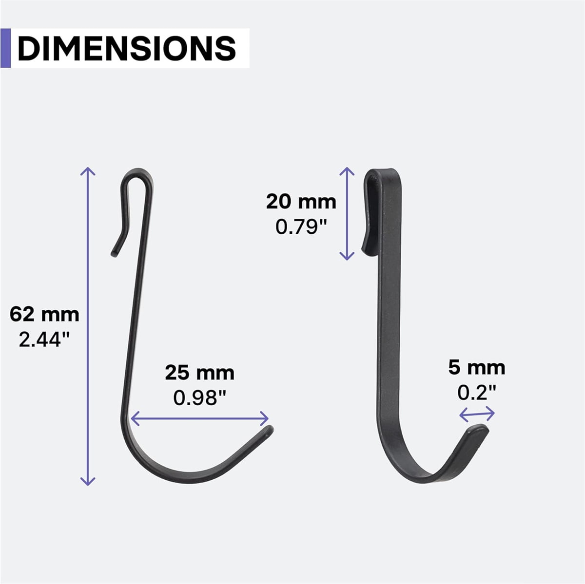 Tutuviw 20 Pcs 2.4in Long J-Hook for Wire Shelving, Wire Rack Hook, Stainless Steel Hanger Clip-on Hooks, Hanging Sink Grid Hook, Heavy Duty Utility Hooks for Kitchen Bedroom Office, Silver Black - Image 2