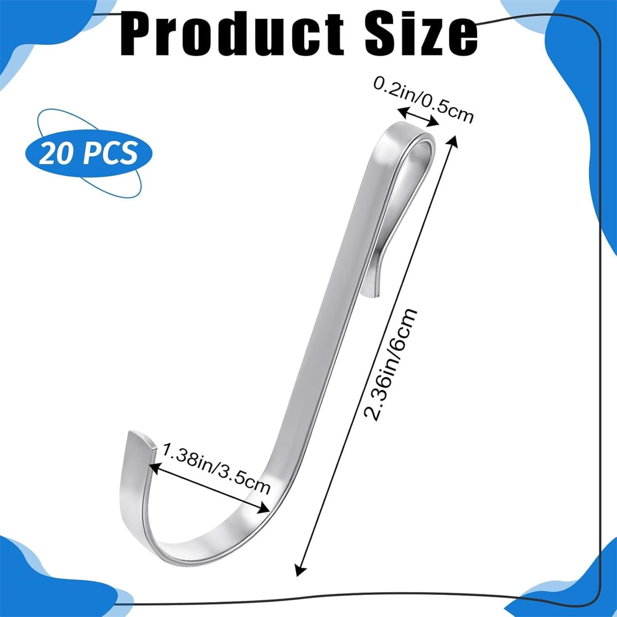 Tutuviw 20 Pcs 2.4in Long J-Hook for Wire Shelving, Wire Rack Hook, Stainless Steel Hanger Clip-on Hooks, Hanging Sink Grid Hook, Heavy Duty Utility Hooks for Kitchen Bedroom Office, Silver White - Image 2