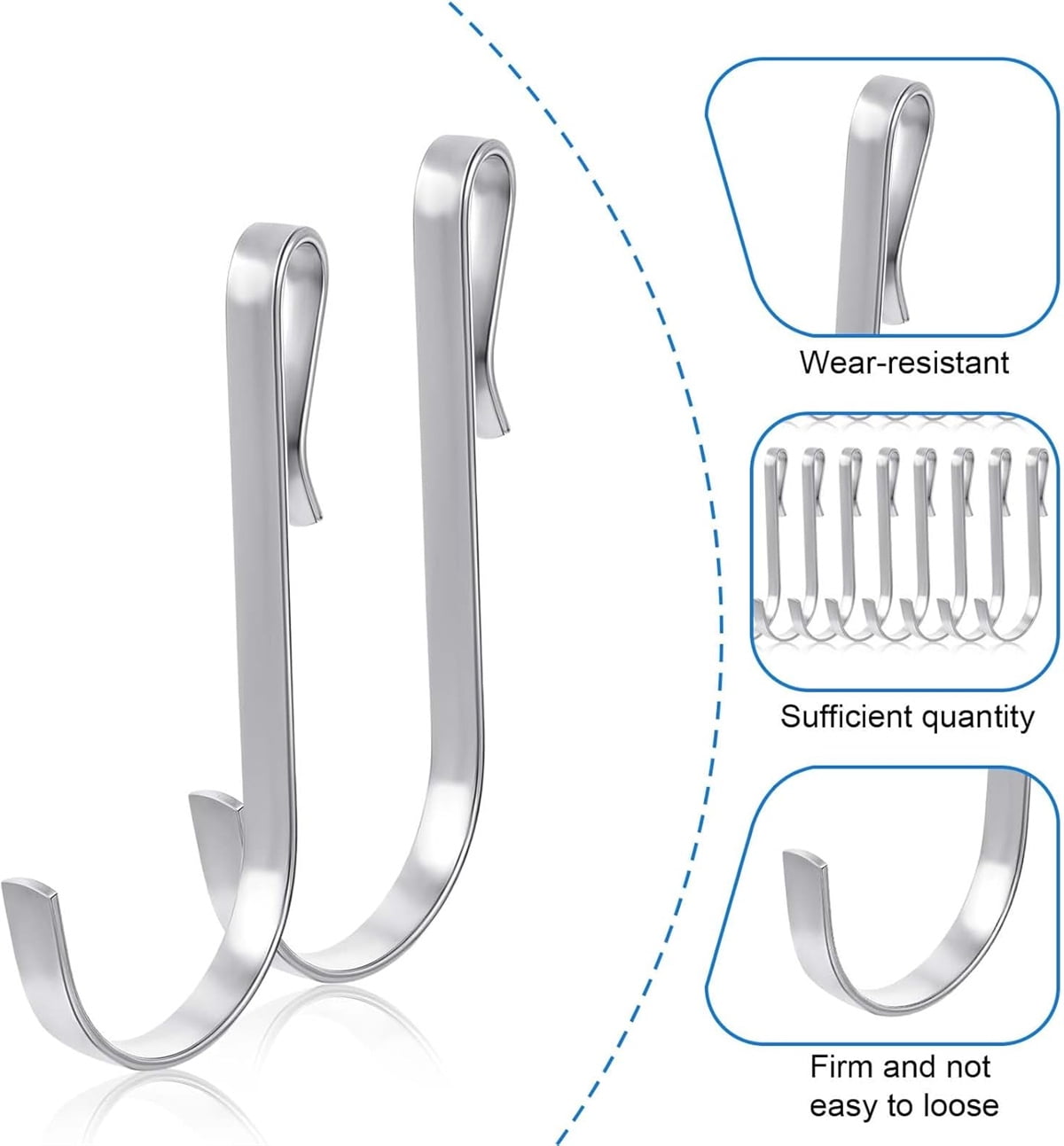 Tutuviw 20 Pcs 2.4in Long J-Hook for Wire Shelving, Wire Rack Hook, Stainless Steel Hanger Clip-on Hooks, Hanging Sink Grid Hook, Heavy Duty Utility Hooks for Kitchen Bedroom Office, Silver White - Image 3