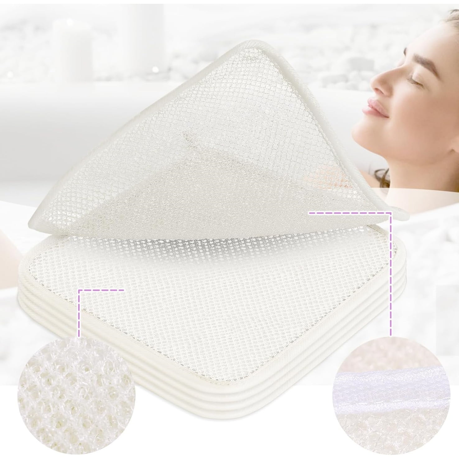 Exfoliating Washcloths,African Exfoliating Net,Reusable African Net Sponge,8.7x10.2In Beige Mutilfunction Wash Cloth for Face and Body Beige - Image 3