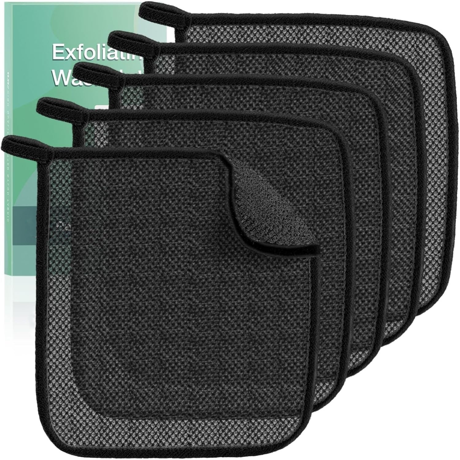 Exfoliating Washcloths,African Exfoliating Net,Reusable African Net Sponge,8.7x10.2In Beige Mutilfunction Wash Cloth for Face and Body Black - Image 1