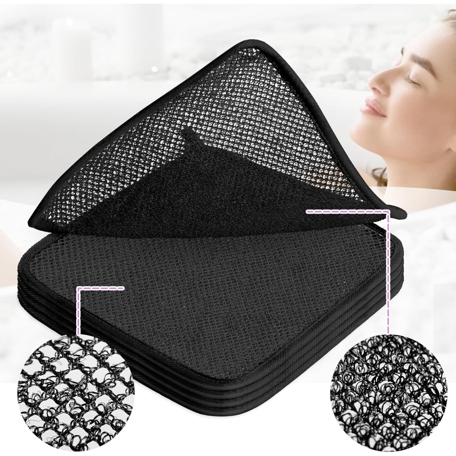 Exfoliating Washcloths,African Exfoliating Net,Reusable African Net Sponge,8.7x10.2In Beige Mutilfunction Wash Cloth for Face and Body Black - Image 3