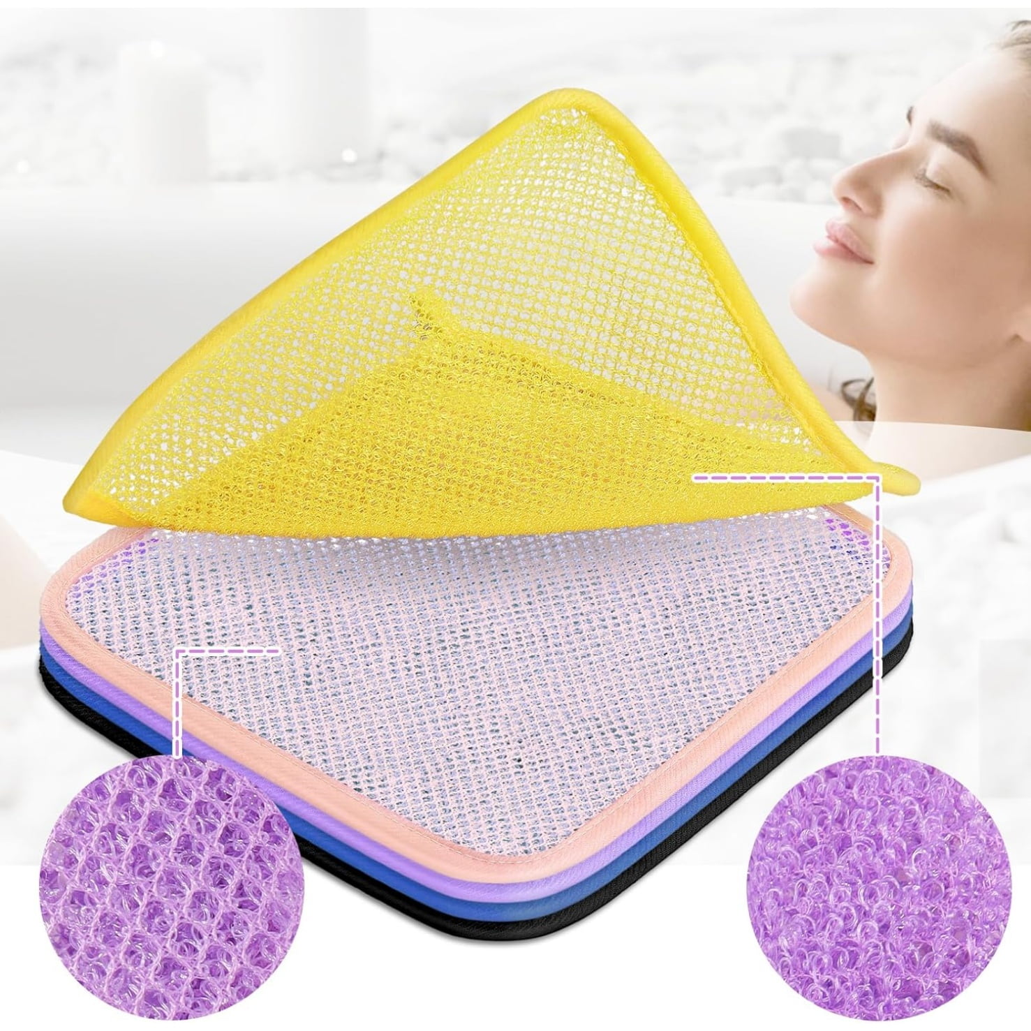 Exfoliating Washcloths,African Exfoliating Net,Reusable African Net Sponge,8.7x10.2In Beige Mutilfunction Wash Cloth for Face and Body Multi-color - Image 3