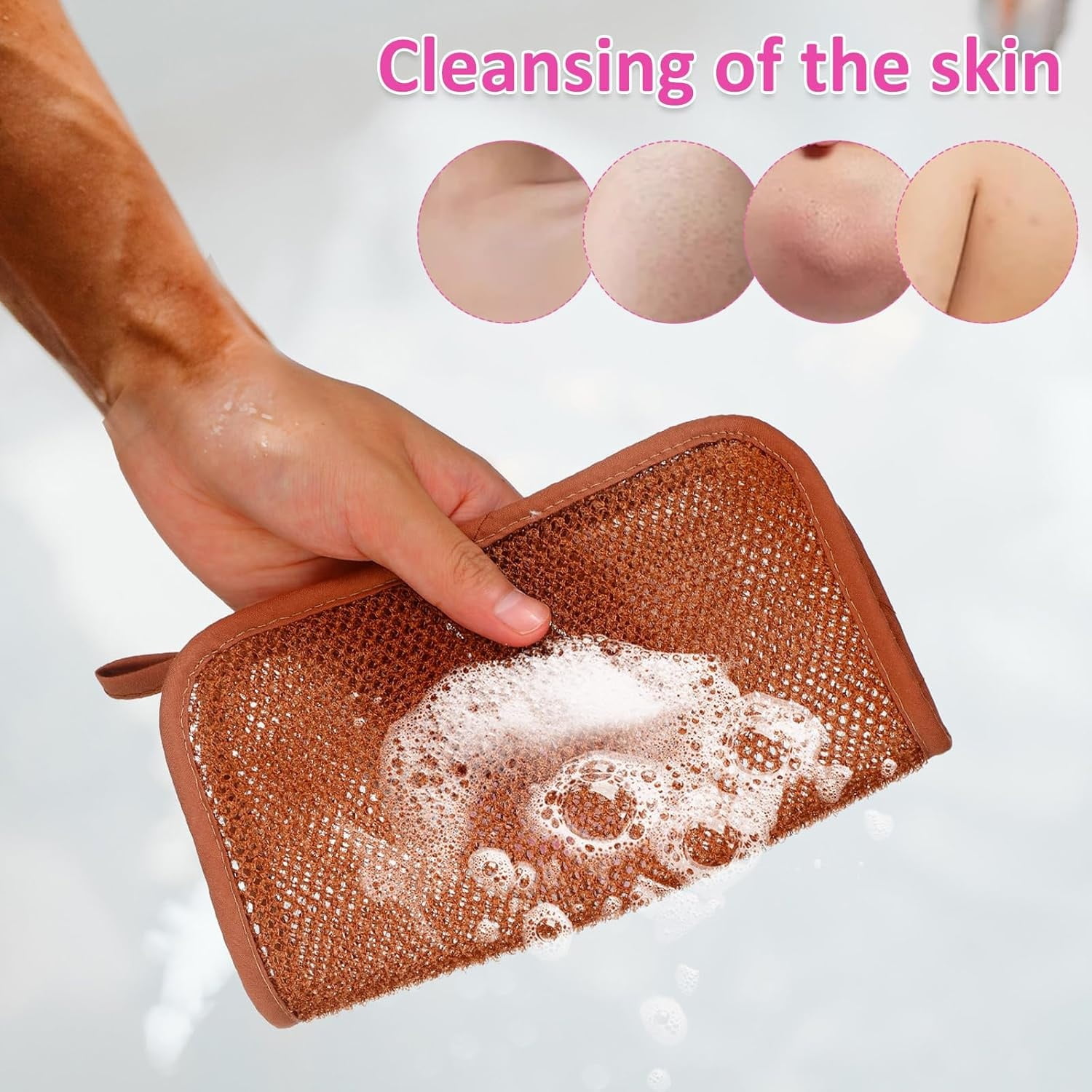 Exfoliating Washcloths,African Exfoliating Net,Reusable African Net Sponge,8.7x10.2In Beige Mutilfunction Wash Cloth for Face and Body Multi-color - Image 5