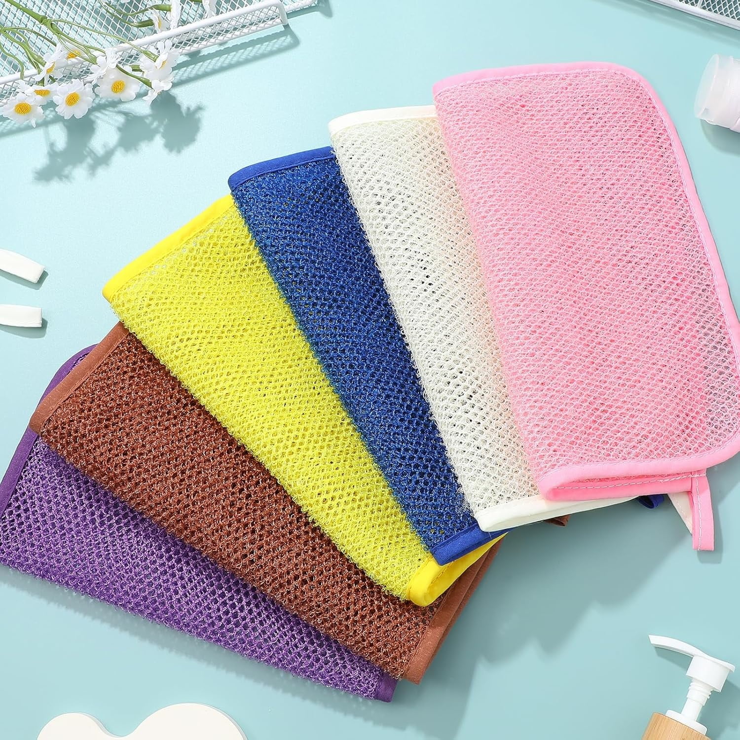 Exfoliating Washcloths,African Exfoliating Net,Reusable African Net Sponge,8.7x10.2In Beige Mutilfunction Wash Cloth for Face and Body Multi-color - Image 6