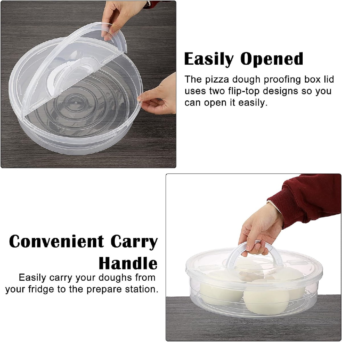 2 Compartments Pizza Storage Container,11.8X3.4In Round Pie Carrier with Lid and Handle,Clear Reusable Pizza Tray for Cupcakes - Image 3