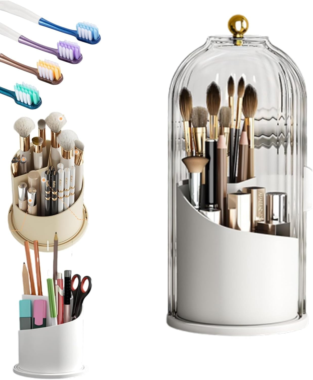 Concealed Toothbrush Holder,Toothbrush Holders for Bathrooms,360 Rotating Waterproof Dustproof Toothpaste Holders with Sliding Lid,for Vanity Makeup Brushes Holder,Pen Holder Storage (C) B - Image 1