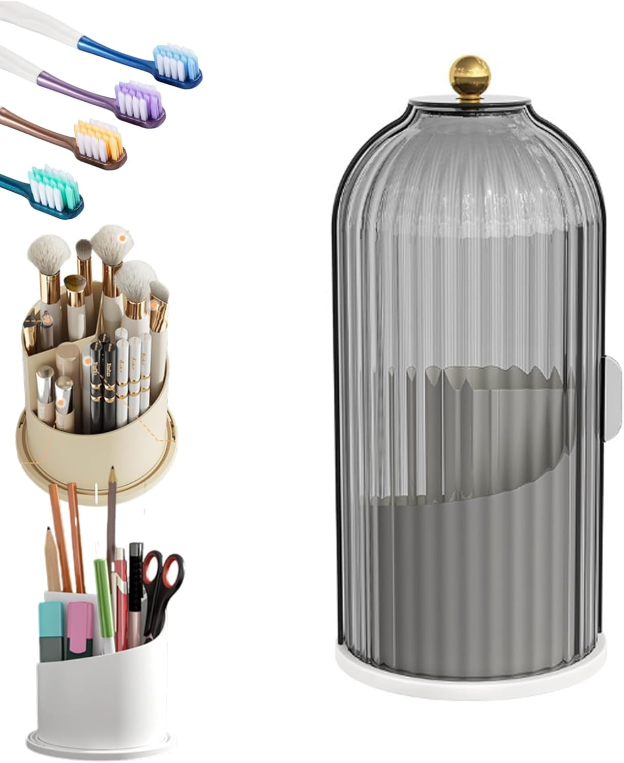 Concealed Toothbrush Holder,Toothbrush Holders for Bathrooms,360 Rotating Waterproof Dustproof Toothpaste Holders with Sliding Lid,for Vanity Makeup Brushes Holder,Pen Holder Storage (C) B - Image 2