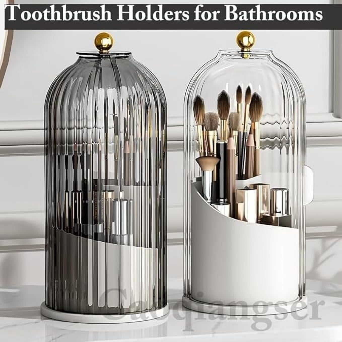 Concealed Toothbrush Holder,Toothbrush Holders for Bathrooms,360 Rotating Waterproof Dustproof Toothpaste Holders with Sliding Lid,for Vanity Makeup Brushes Holder,Pen Holder Storage (C) C - Image 2