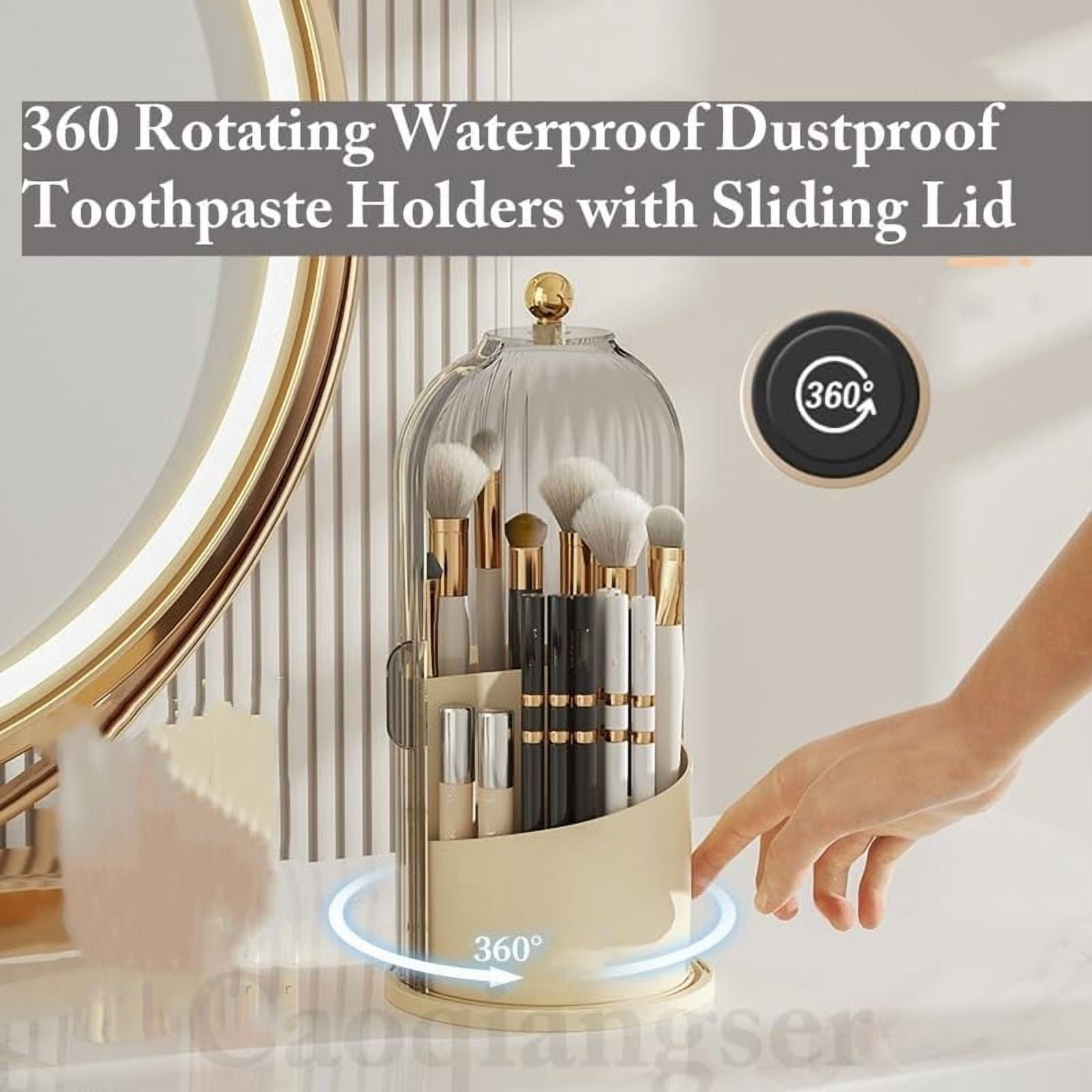 Concealed Toothbrush Holder,Toothbrush Holders for Bathrooms,360 Rotating Waterproof Dustproof Toothpaste Holders with Sliding Lid,for Vanity Makeup Brushes Holder,Pen Holder Storage (C) C - Image 3