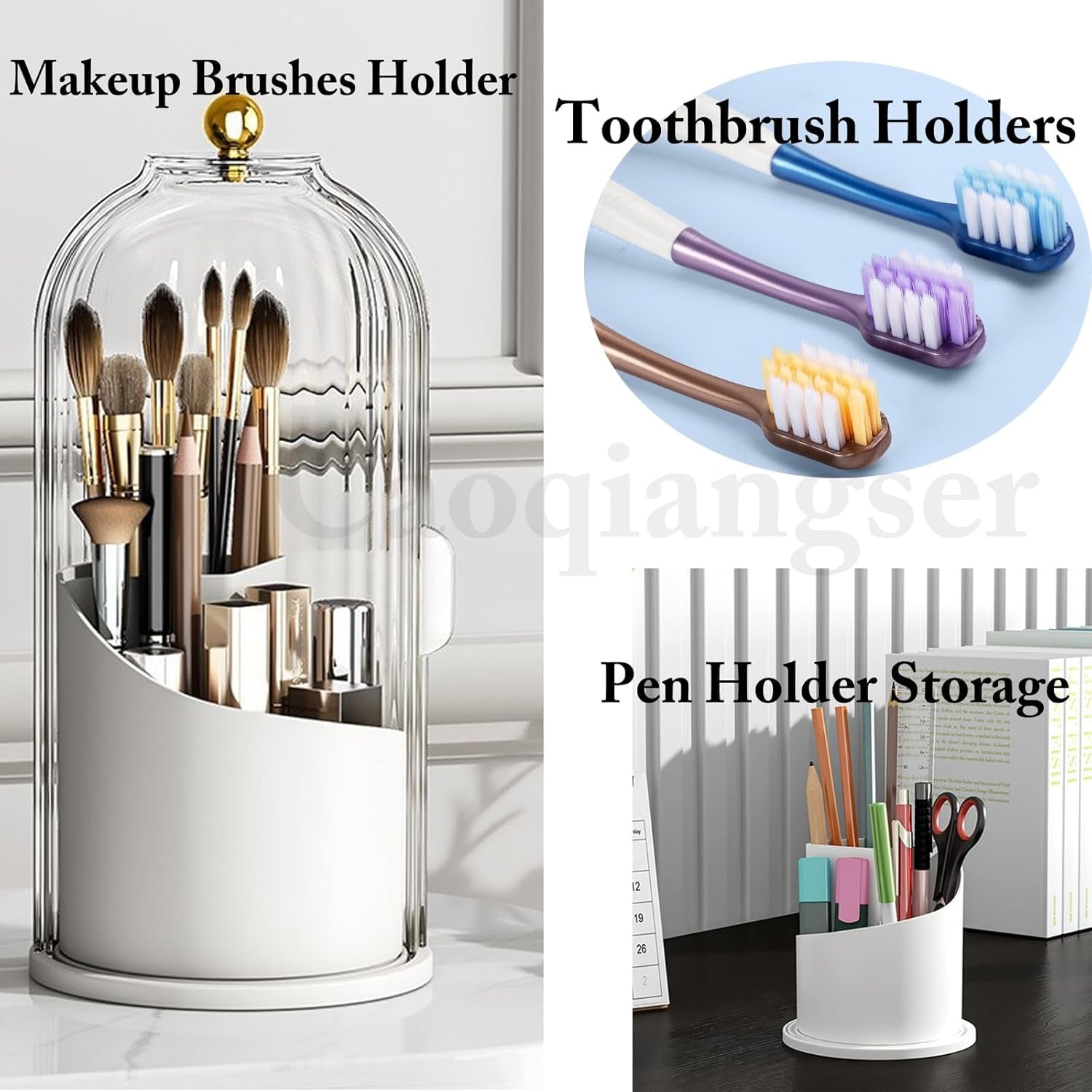 Concealed Toothbrush Holder,Toothbrush Holders for Bathrooms,360 Rotating Waterproof Dustproof Toothpaste Holders with Sliding Lid,for Vanity Makeup Brushes Holder,Pen Holder Storage (C) C - Image 4