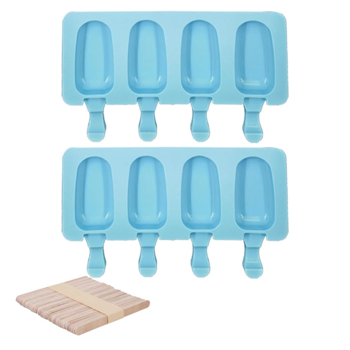 Set of 2 Silicone Ice Cream Molds,8.4x4.9In Reusable Ice Pop Molds with 100Pcs Wooden Sticks,Easy Release Ice Pop Make - Image 1