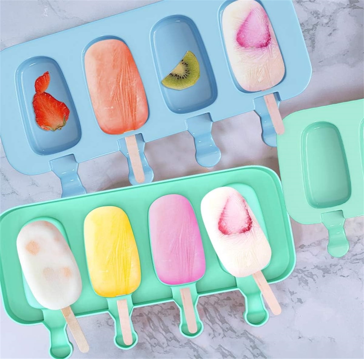 Set of 2 Silicone Ice Cream Molds,8.4x4.9In Reusable Ice Pop Molds with 100Pcs Wooden Sticks,Easy Release Ice Pop Make - Image 4