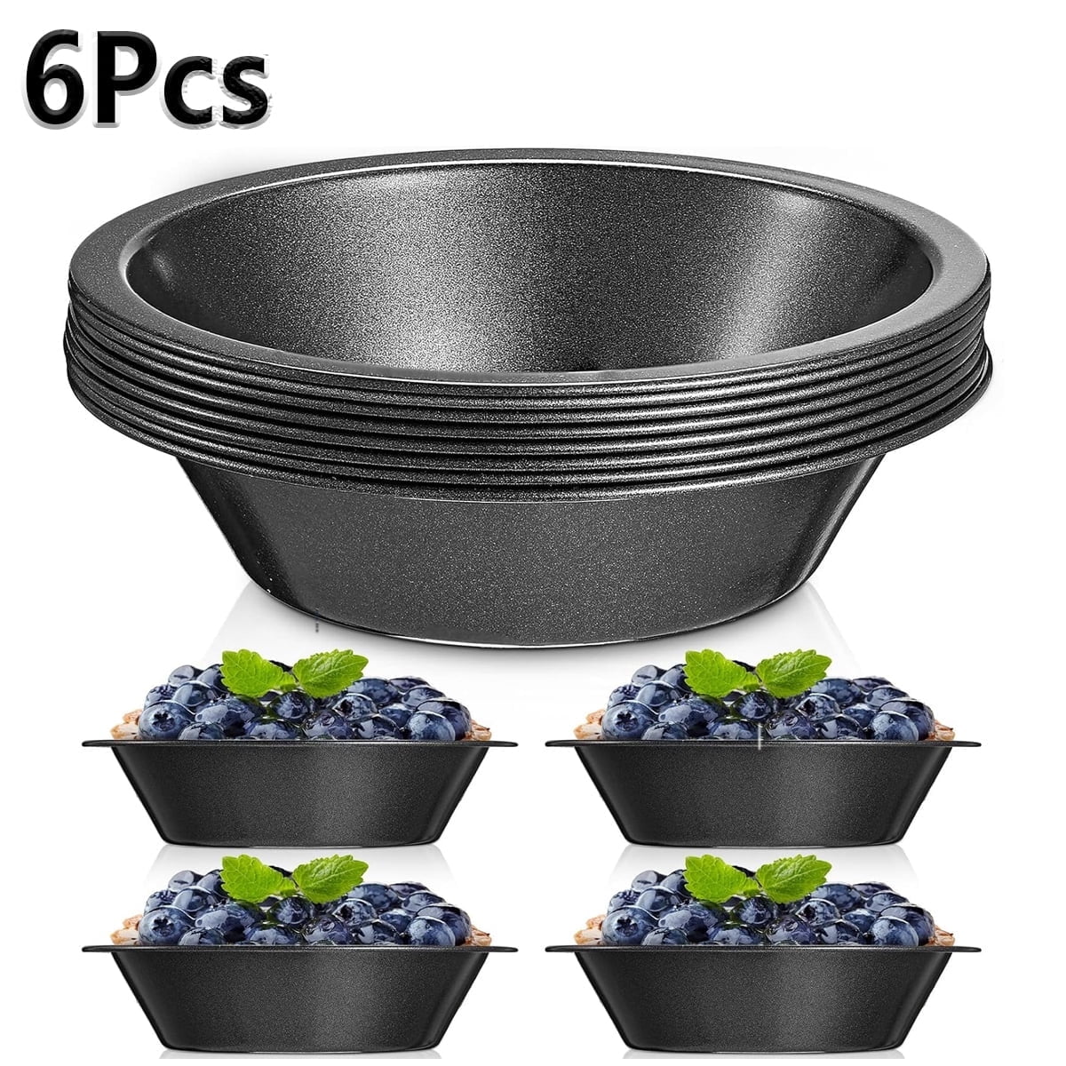 Tutuviw 6 Pack 5 inch Reusable Small Pie Pans, Nonstick Small Pie Tins, Carbon Steel Pie Pans, Mini Pie Pans for Baking, Round Bread and Meat Pie Tins Mini Pie Tins for Cake Dessert - Image 1