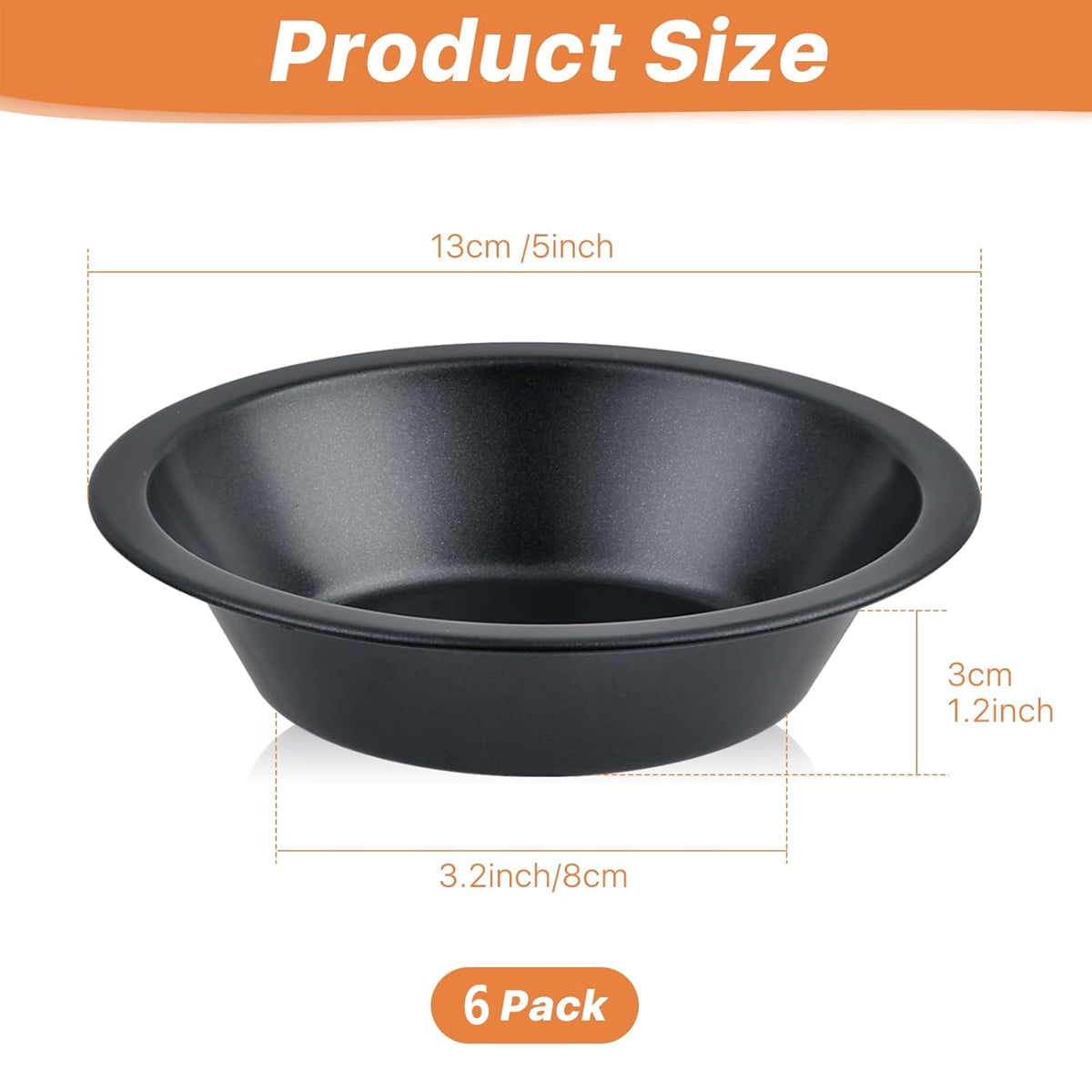 Tutuviw 6 Pack 5 inch Reusable Small Pie Pans, Nonstick Small Pie Tins, Carbon Steel Pie Pans, Mini Pie Pans for Baking, Round Bread and Meat Pie Tins Mini Pie Tins for Cake Dessert - Image 2