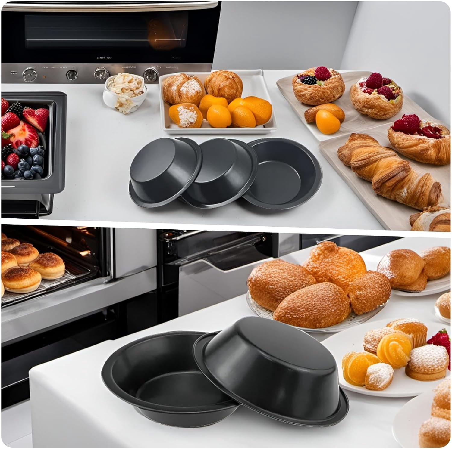 Tutuviw 6 Pack 5 inch Reusable Small Pie Pans, Nonstick Small Pie Tins, Carbon Steel Pie Pans, Mini Pie Pans for Baking, Round Bread and Meat Pie Tins Mini Pie Tins for Cake Dessert - Image 4