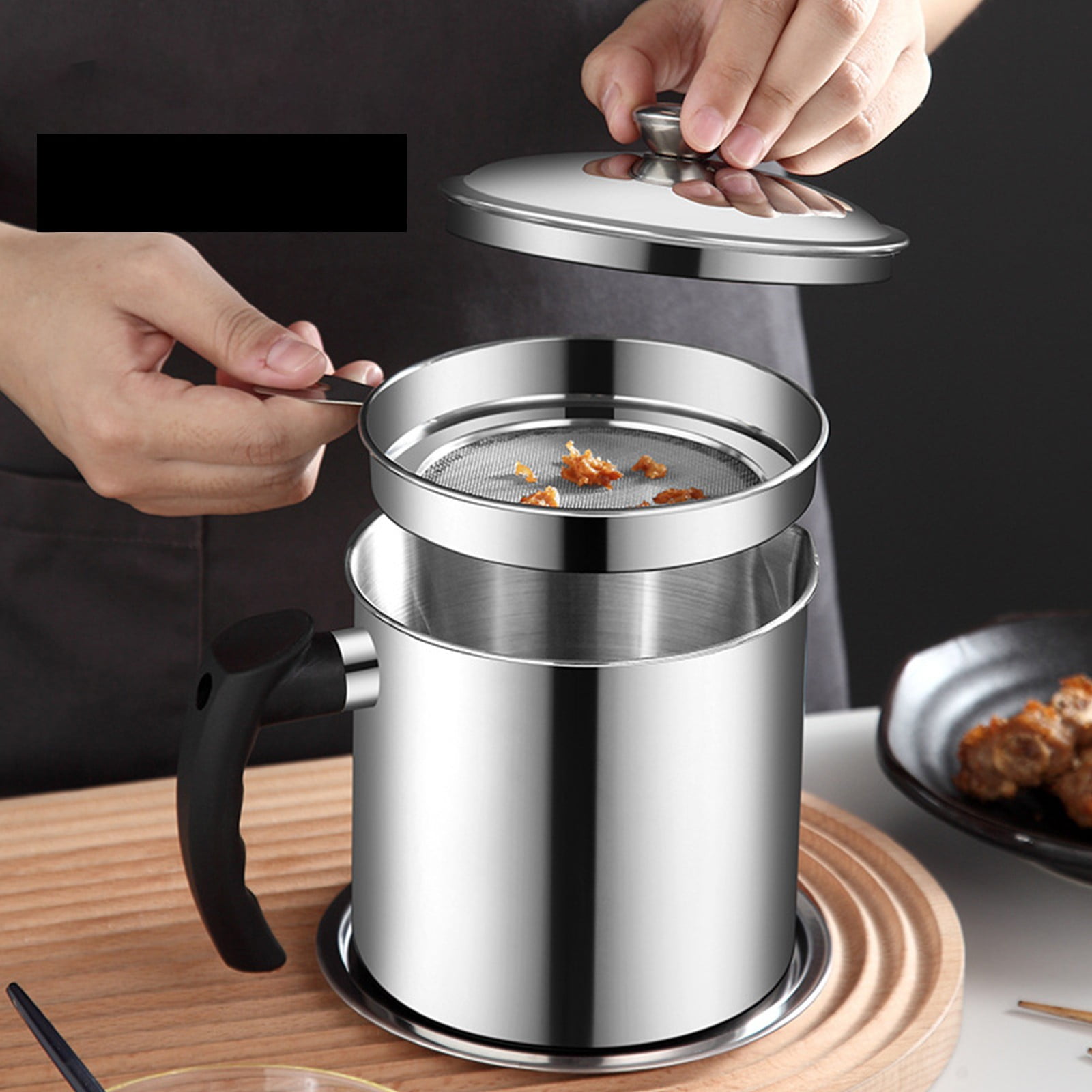 Pot Fats Storage With Lid, Grease Container With Strainer, Stainless Steel Oil Storage Container with Fine Mesh Strainer Dustproofs, Leakproof Oil Storage Container Grease Keepers with Handle Green - Image 5