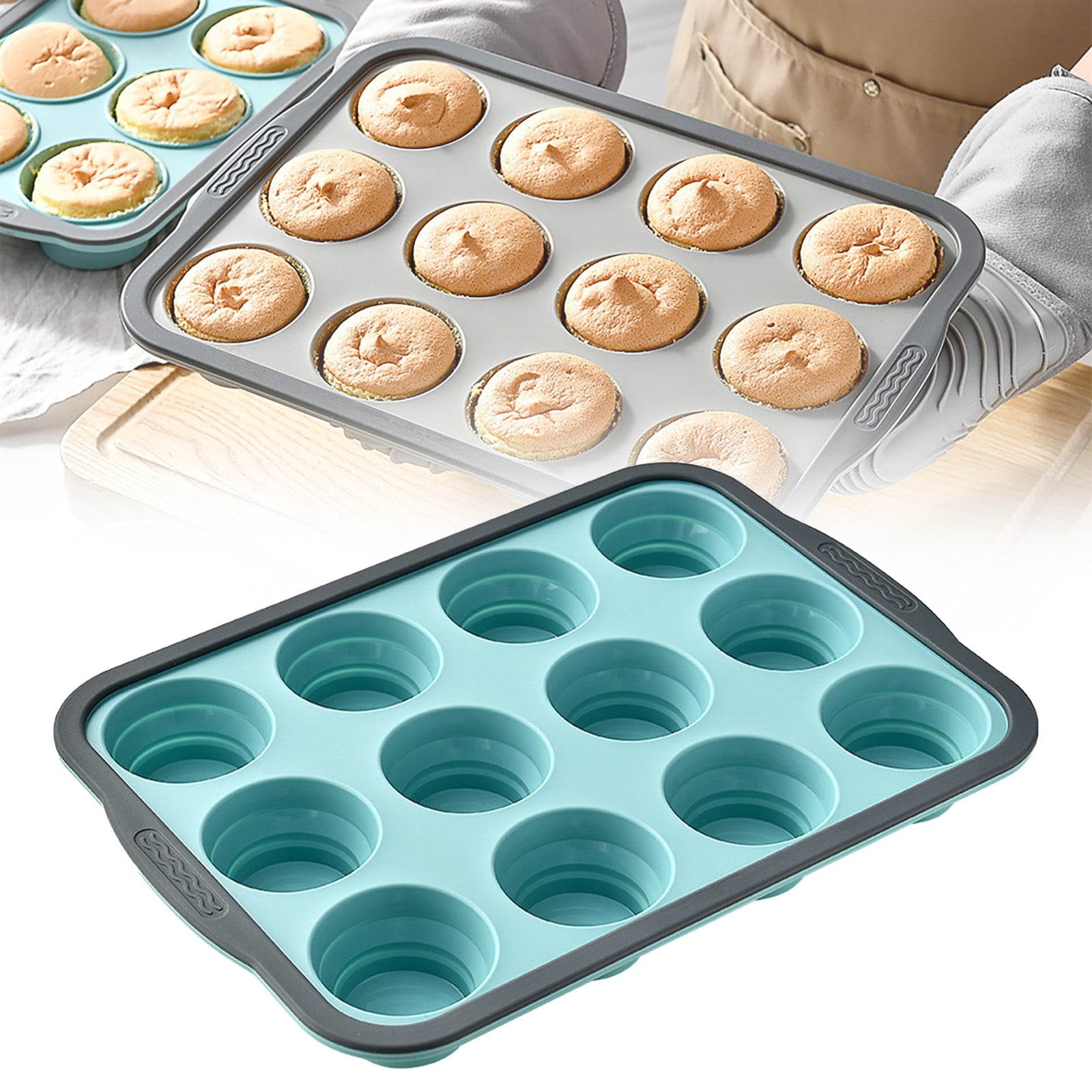 Brownie Pan with Dividers, 1 Set 12 Cavity All Edges Square Cupcake Brownie Pans Mini Cake Non Stick Baking Carbon Steel Bread Mold Small Edge 3x4 Individual Cutter Sheet Tray for Cookie Oven One Size Black - Image 1