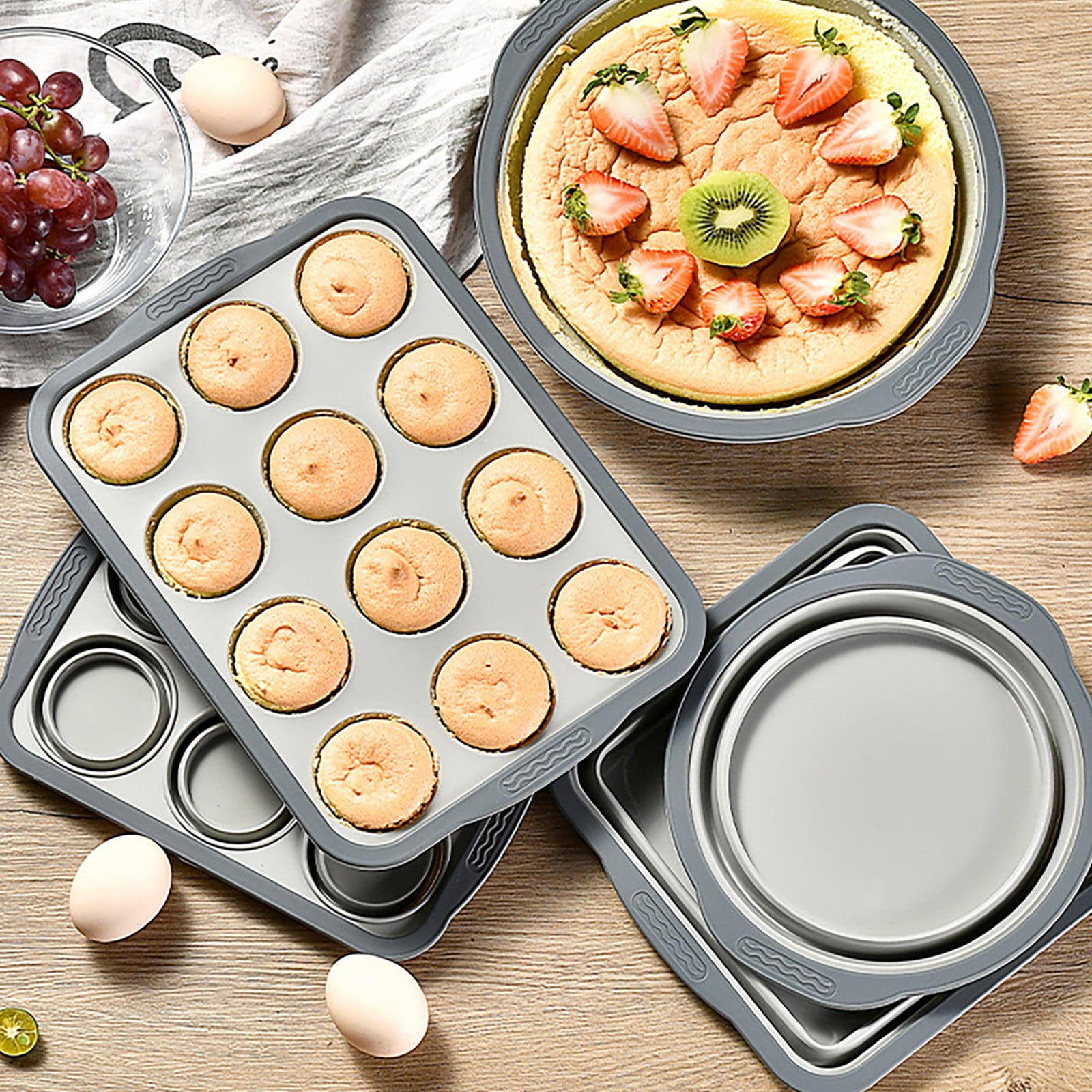 Brownie Pan with Dividers, 1 Set 12 Cavity All Edges Square Cupcake Brownie Pans Mini Cake Non Stick Baking Carbon Steel Bread Mold Small Edge 3x4 Individual Cutter Sheet Tray for Cookie Oven One Size Pink-A - Image 4