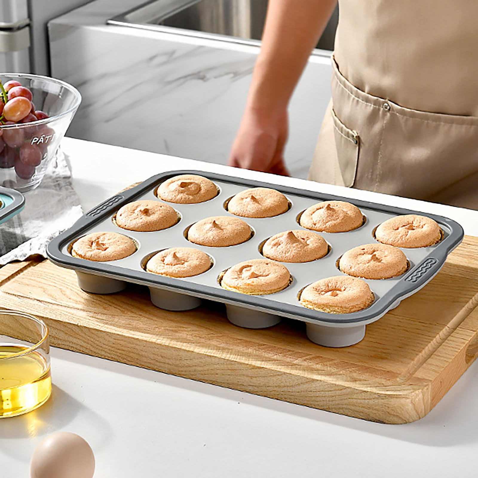 Brownie Pan with Dividers, 1 Set 12 Cavity All Edges Square Cupcake Brownie Pans Mini Cake Non Stick Baking Carbon Steel Bread Mold Small Edge 3x4 Individual Cutter Sheet Tray for Cookie Oven One Size White-C - Image 5