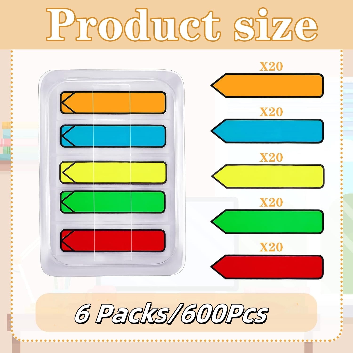 6 Packs/600Pcs Arrow Flags Arrow Tabs,5 Colors Sticky Flags Arrow Sticky Notes,Sign Stickers,Message Flags for Office,Notebook,Annotating,Books,Notary,Books(Multicolor) - Image 2