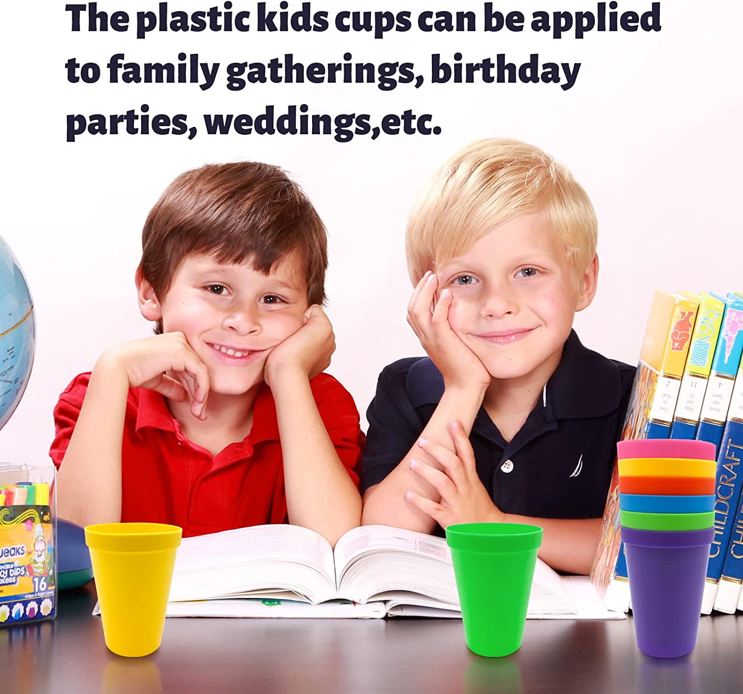 Tutuviw 7oz Plastic Kids Cup Set of 8 Children Drinking Cups, Reusable Juice Tumblers, Unbreakable Toddler Cups Dishwasher Safe, Perfect - Image 5