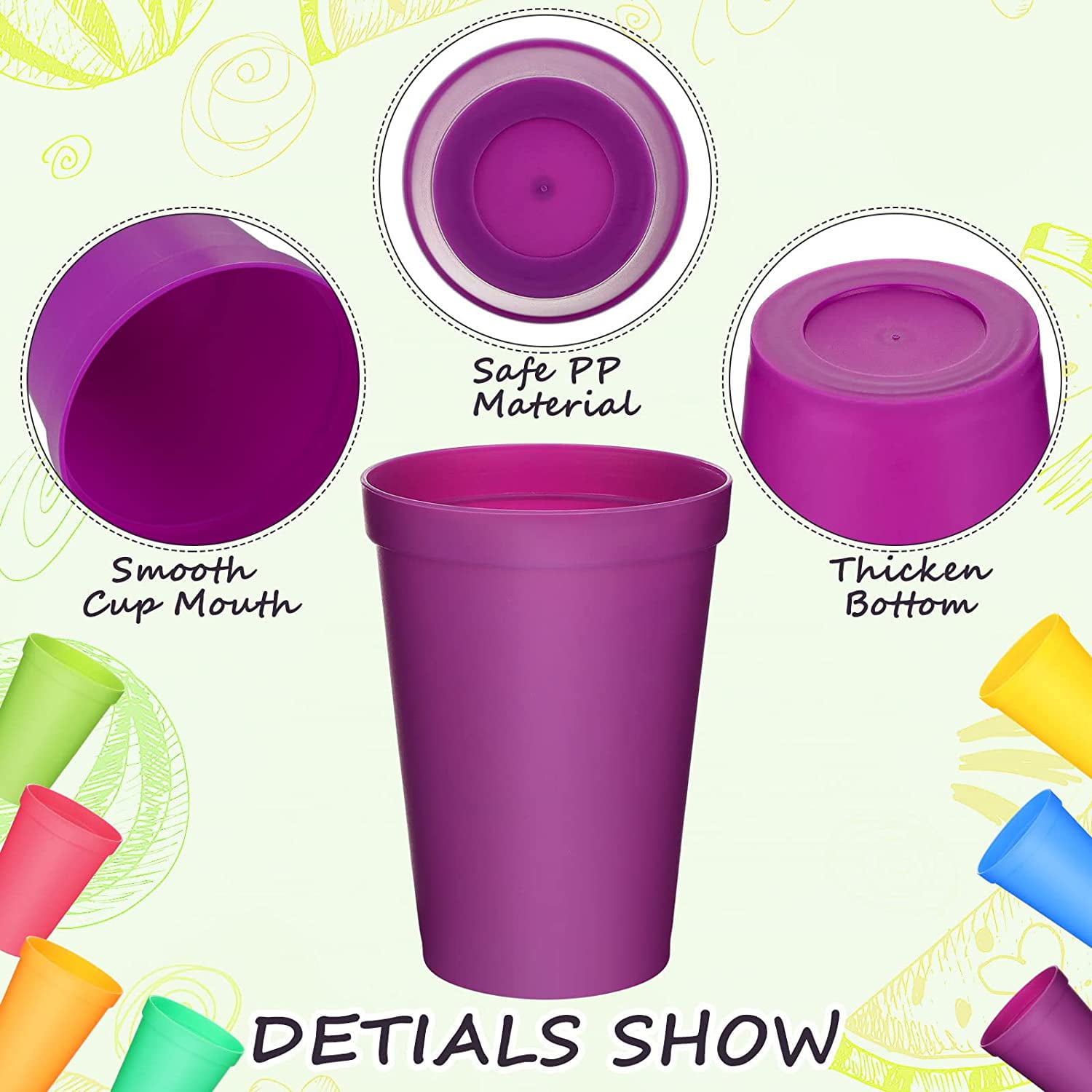 Tutuviw 7oz Plastic Kids Cup Set of 8 Children Drinking Cups, Reusable Juice Tumblers, Unbreakable Toddler Cups Dishwasher Safe, Perfect - Image 6