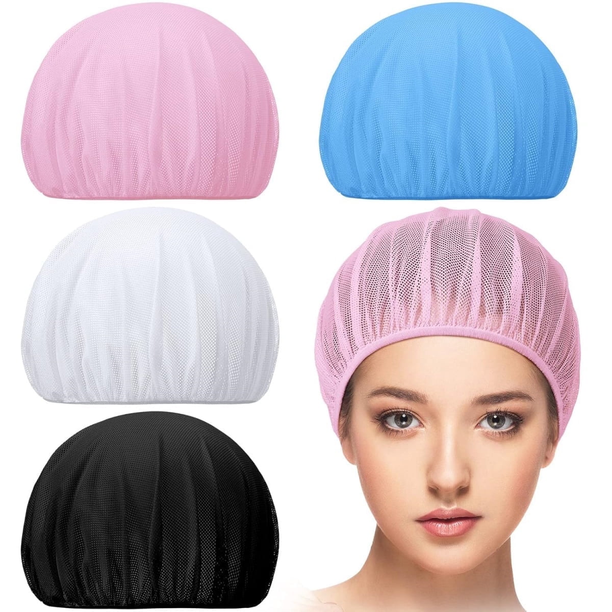 QZS 4 Pcs Mesh Sleep Bonnets,Breathable Shower Caps,Hair Nets Caps for Women,Reusable Multi-color Night Bonnets for Shower,Sleeping,Washing Face Multi-color - Image 1