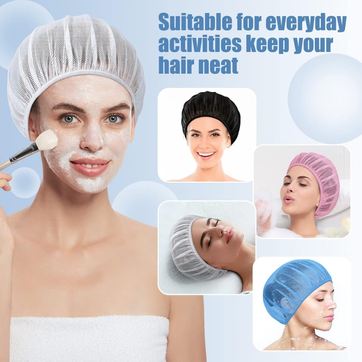 QZS 4 Pcs Mesh Sleep Bonnets,Breathable Shower Caps,Hair Nets Caps for Women,Reusable Multi-color Night Bonnets for Shower,Sleeping,Washing Face Multi-color - Image 5