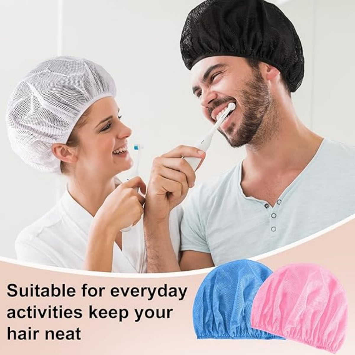 QZS 4 Pcs Mesh Sleep Bonnets,Breathable Shower Caps,Hair Nets Caps for Women,Reusable Multi-color Night Bonnets for Shower,Sleeping,Washing Face Multi-color - Image 6