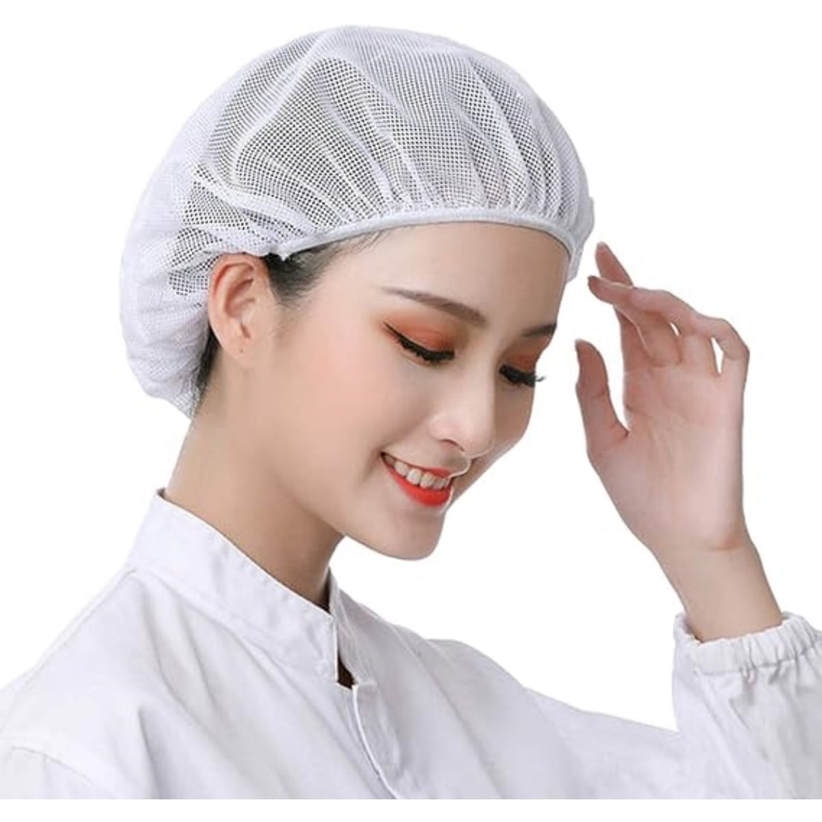 QZS 4 Pcs Mesh Sleep Bonnets,Breathable Shower Caps,Hair Nets Caps for Women,Reusable Multi-color Night Bonnets for Shower,Sleeping,Washing Face White - Image 2