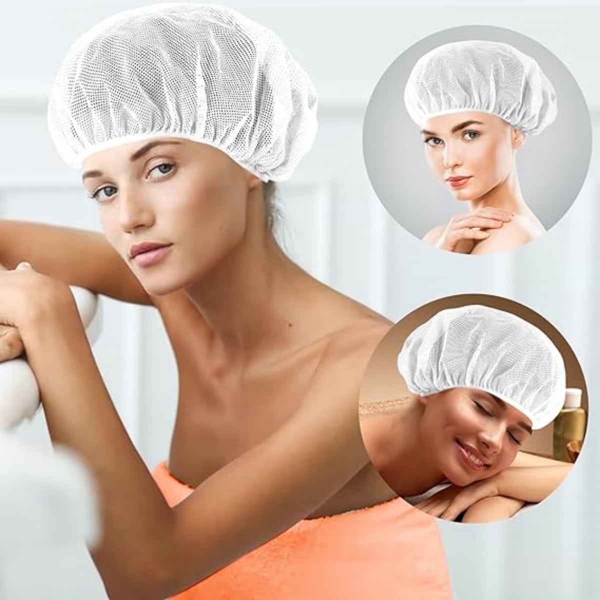 QZS 4 Pcs Mesh Sleep Bonnets,Breathable Shower Caps,Hair Nets Caps for Women,Reusable Multi-color Night Bonnets for Shower,Sleeping,Washing Face White - Image 4