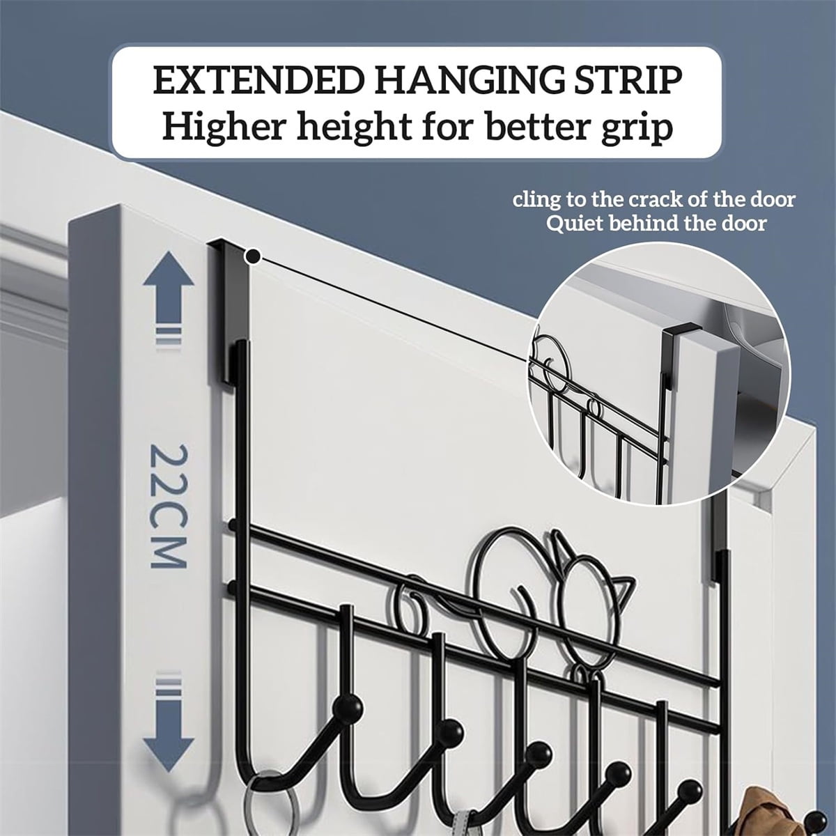 Tutuviw Over the Door Hook,Cat Design Wall Hooks Over Door Hook with 7 Hooks for Back of Bedroom Bathroom Door Punch-Free Coat Rack Organizer Clothes Key Holder Towel Door Coat Hanger,Black Brown - Image 8