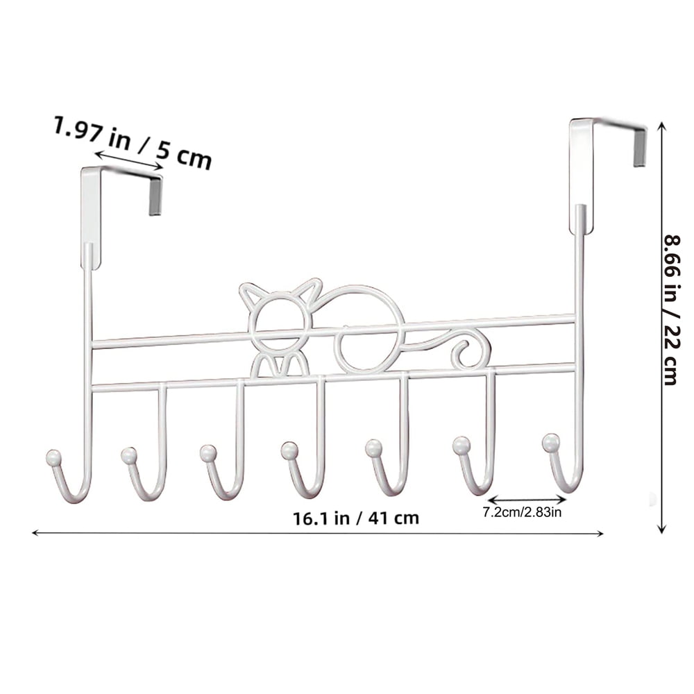 Tutuviw Over the Door Hook,Cat Design Wall Hooks Over Door Hook with 7 Hooks for Back of Bedroom Bathroom Door Punch-Free Coat Rack Organizer Clothes Key Holder Towel Door Coat Hanger,Black White - Image 3