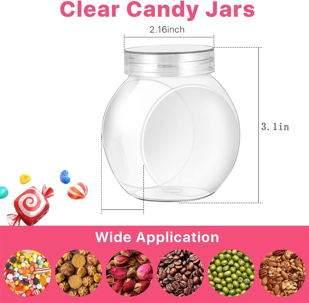 Tutuviw Candy Jars with Lids,6 Pcs 7.7ozCookie Containers Candy Jars with Lids,3 x 2in Plastic Snack Jars for Candy Buffet and Party Table, Candy Buffet Containers,Cookie Jars Dry Food Jars - Image 2