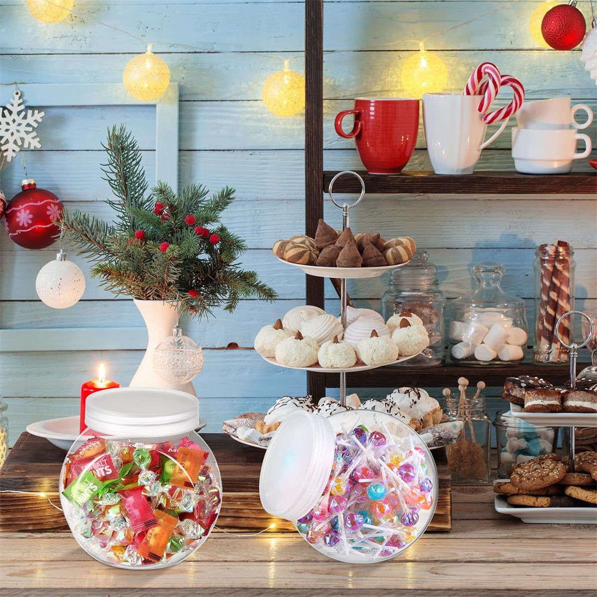 Tutuviw Candy Jars with Lids,6 Pcs 7.7ozCookie Containers Candy Jars with Lids,3 x 2in Plastic Snack Jars for Candy Buffet and Party Table, Candy Buffet Containers,Cookie Jars Dry Food Jars - Image 3