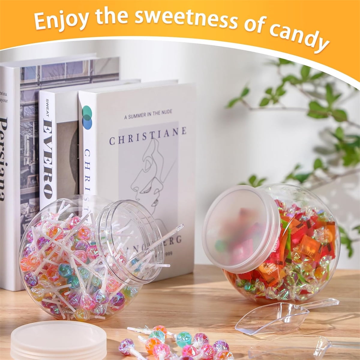 Tutuviw Candy Jars with Lids,6 Pcs 7.7ozCookie Containers Candy Jars with Lids,3 x 2in Plastic Snack Jars for Candy Buffet and Party Table, Candy Buffet Containers,Cookie Jars Dry Food Jars - Image 4