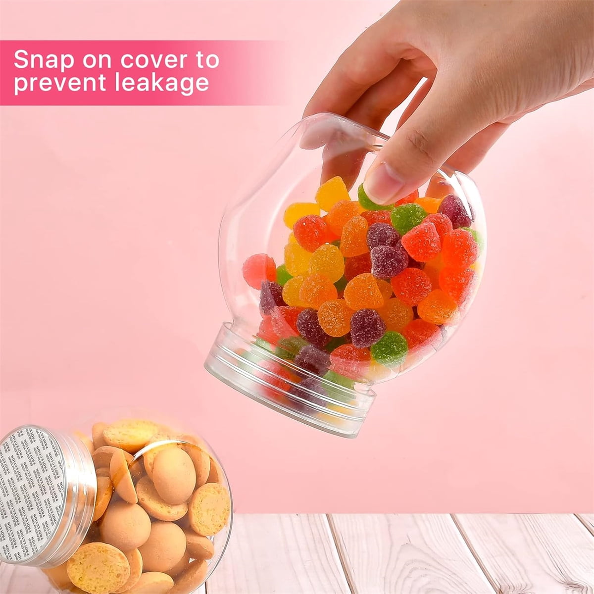 Tutuviw Candy Jars with Lids,6 Pcs 7.7ozCookie Containers Candy Jars with Lids,3 x 2in Plastic Snack Jars for Candy Buffet and Party Table, Candy Buffet Containers,Cookie Jars Dry Food Jars - Image 6