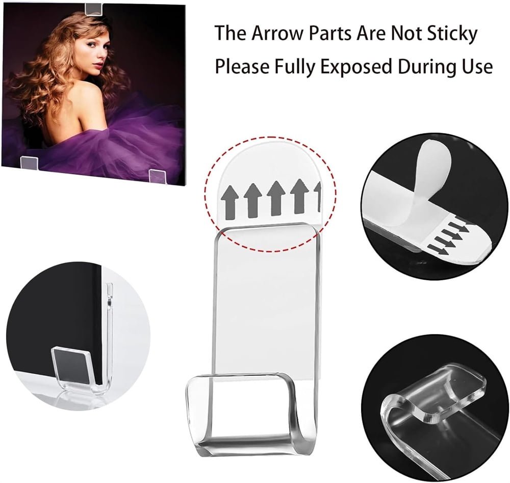 No Drill Vinyl Record Wall Mount Display Shelf,Clear Acrylic Vinyl Holder,Wall Mount Album Storage Shelves,Self Adhesive Wall Hangers Holder,for Home Office Living Room Decor 18 Pcs - Image 4