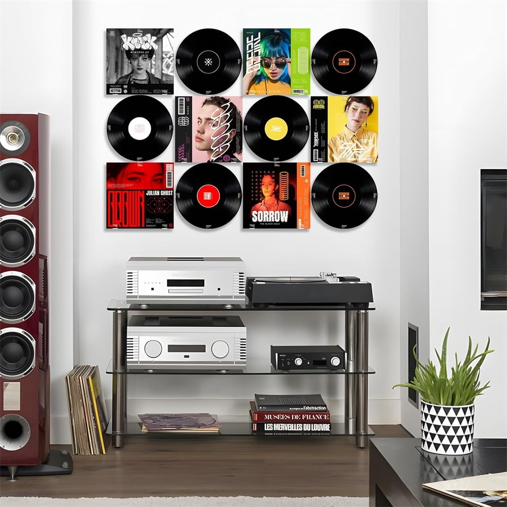 No Drill Vinyl Record Wall Mount Display Shelf,Clear Acrylic Vinyl Holder,Wall Mount Album Storage Shelves,Self Adhesive Wall Hangers Holder,for Home Office Living Room Decor 18 Pcs - Image 6