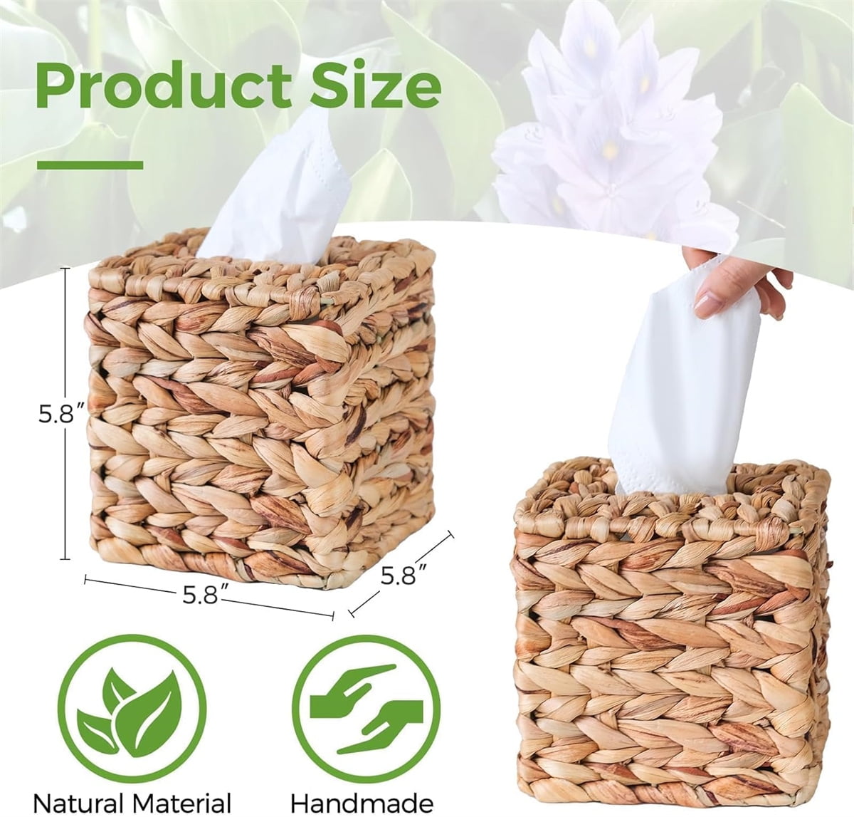 Tutuviw Tissue Box Cover Rectangle,Tissue Box Holder for Bathroom,Water Hyacinth Tissue Box Holder,Rattan Tissue Box Cover Facial Tissue Holder for Table,10