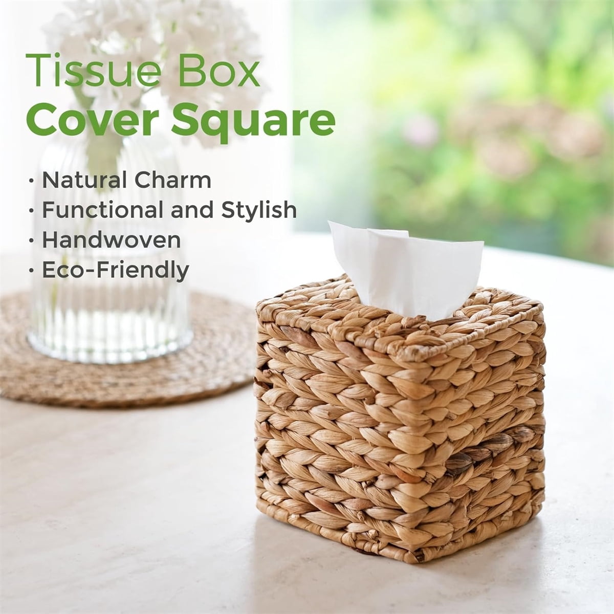 Tutuviw Tissue Box Cover Rectangle,Tissue Box Holder for Bathroom,Water Hyacinth Tissue Box Holder,Rattan Tissue Box Cover Facial Tissue Holder for Table,10