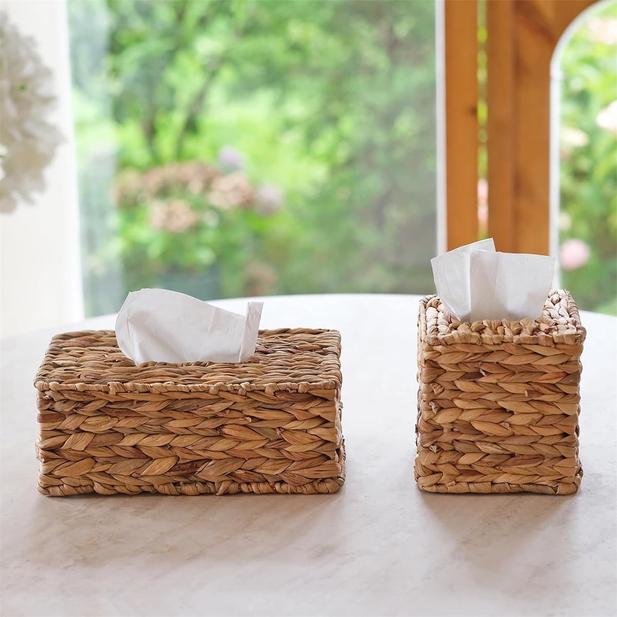 Tutuviw Tissue Box Cover Rectangle,Tissue Box Holder for Bathroom,Water Hyacinth Tissue Box Holder,Rattan Tissue Box Cover Facial Tissue Holder for Table,10